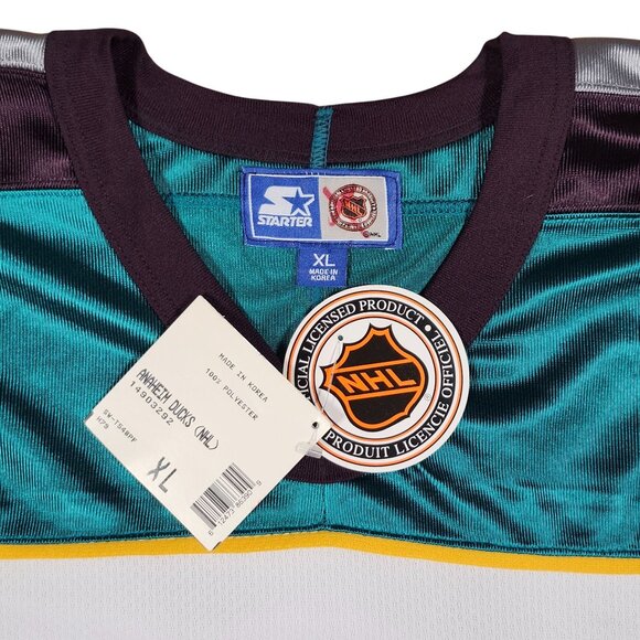 Anaheim Ducks NHL Hockey Jersey XL Starter Brand Teal White Polyester NWT - Picture 9 of 14